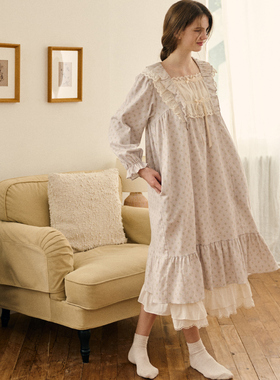 Ullala韩国进口法式甜美碎花睡裙女家居服纯欲睡衣乌拉25299