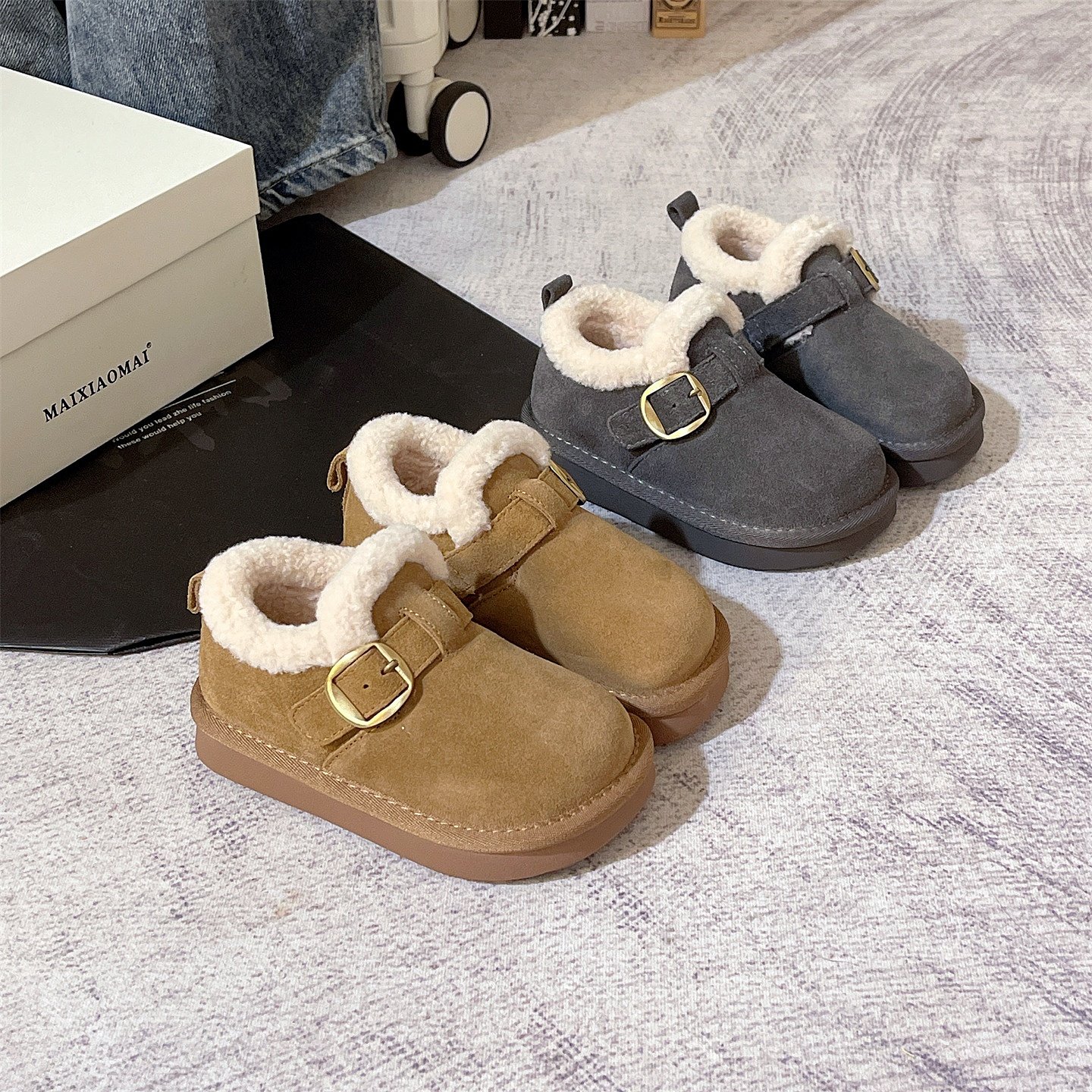 2025冬季新款女童棉鞋磨砂真皮大棉鞋子低帮羊羔毛保暖儿童雪地靴,童鞋/婴儿鞋/亲子鞋,棉鞋,淘宝优惠券,粉丝福利购,淘宝优惠卷