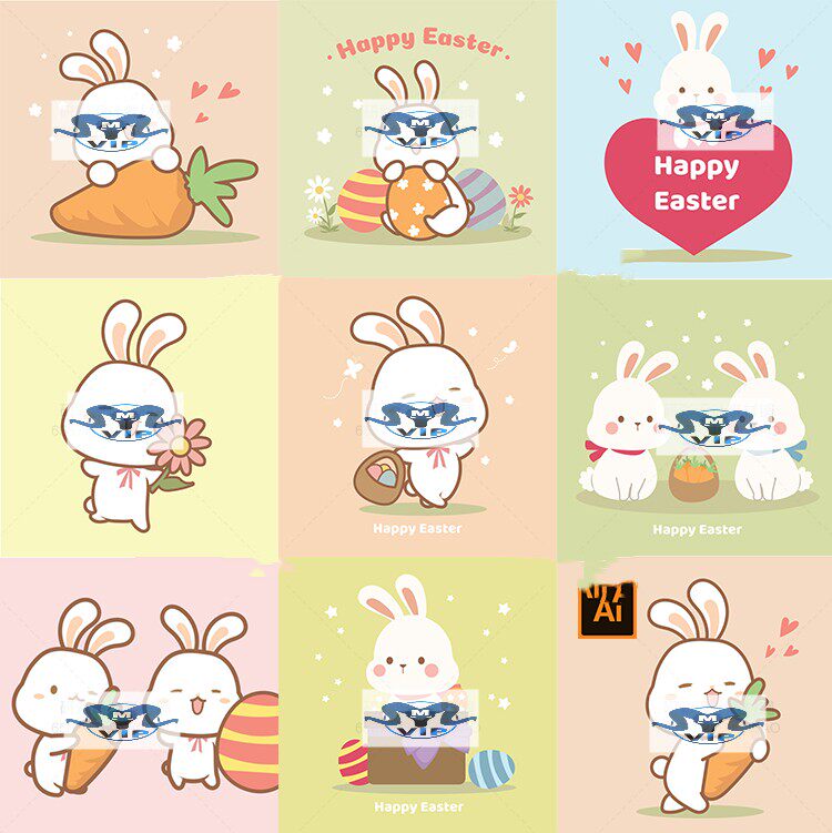 q版可爱卡通ins手绘小兔子动物儿童插画宝宝宴印花图案ai设计素材