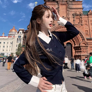 假两件毛织针织开衫女冬装内搭大朗毛衣外套广州十三行小个子上衣