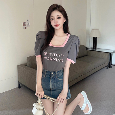 搭配半身裙短裙长裙百褶裙A字裙网纱裙子的上衣夏季甜美短袖T恤女