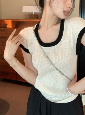深圳南油上衣东莞大朗毛衣不起球方领短款针织衫广州十三行女装