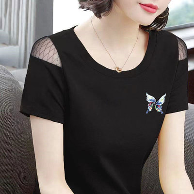 广州十三行蕾丝拼接纯棉T恤