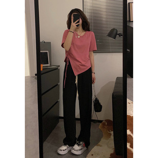 广州十三行服装市场女装高端欧货正肩短袖褶皱收腰T恤上衣夏