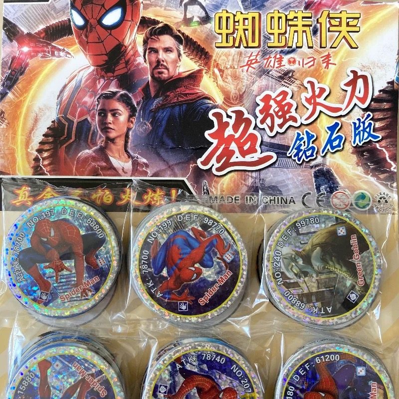 蜘蛛侠经典动漫玩具纸卡圆卡闪卡片画片游戏卡牌风火小子卡收藏卡