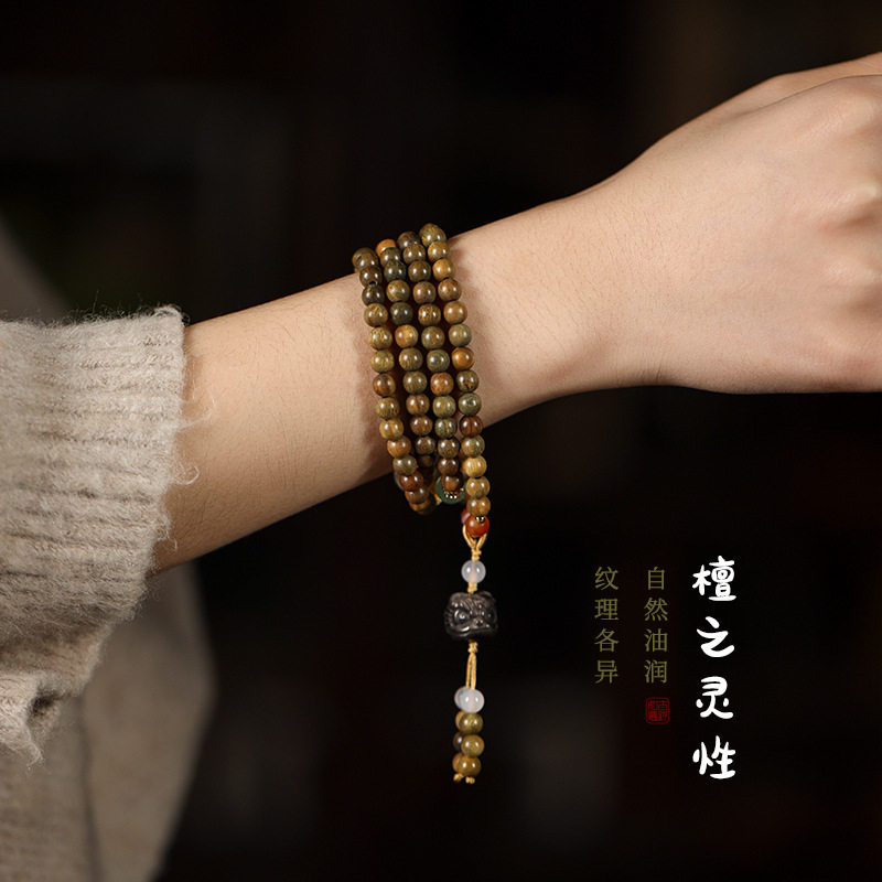 原创设计绿檀木手串108手链项链
