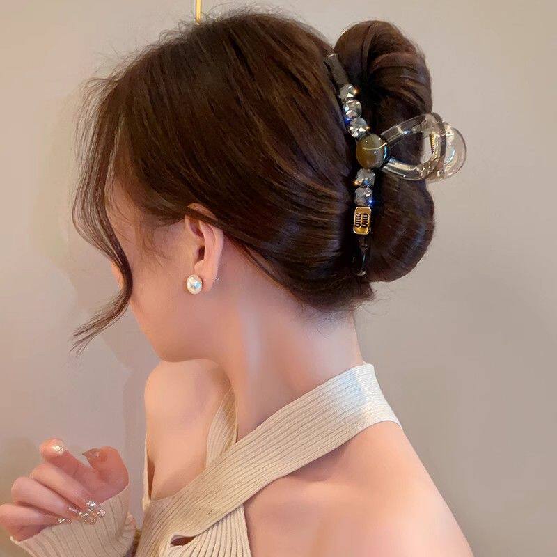 气质水钻女后脑勺发量多发夹