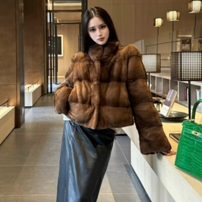 貂皮大衣女整貂立领横排挖削工艺
