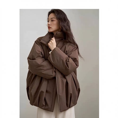 爵莱菲大码女装90白鸭绒立领花苞型羽绒服宽松黑色加厚短外套女冬