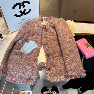 爵莱菲大码胖mm宽松小香风白鸭绒羽绒服高级感粗花呢编织上衣外套