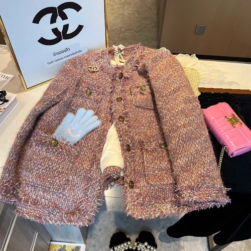 爵莱菲大码胖mm宽松小香风白鸭绒羽绒服高级感粗花呢编织上衣外套