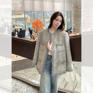 爵莱菲大码小香风羊毛外套女高定2025新款精致名媛高端羽绒服