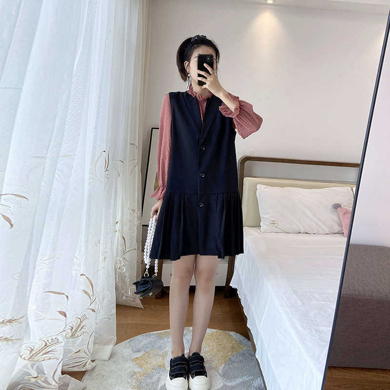 两件套套装裙马甲西装胖mm早秋