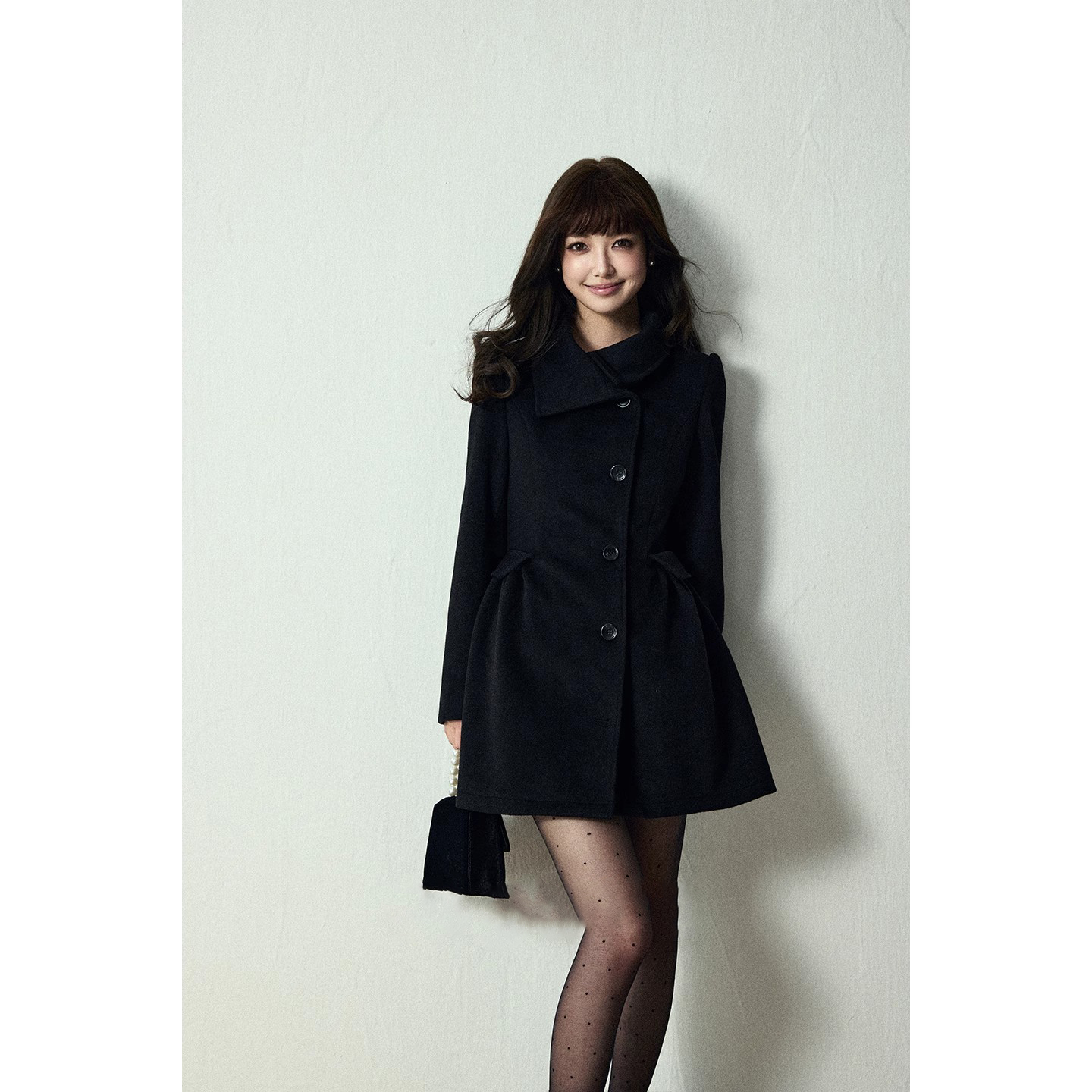 爵莱菲大码胖mm翻领掐腰气质羊毛大衣女冬季黑色加厚中长毛呢外套