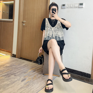 设计感巨显瘦假两件T恤连衣裙2025夏季新款遮肚子大码胖mm休闲女