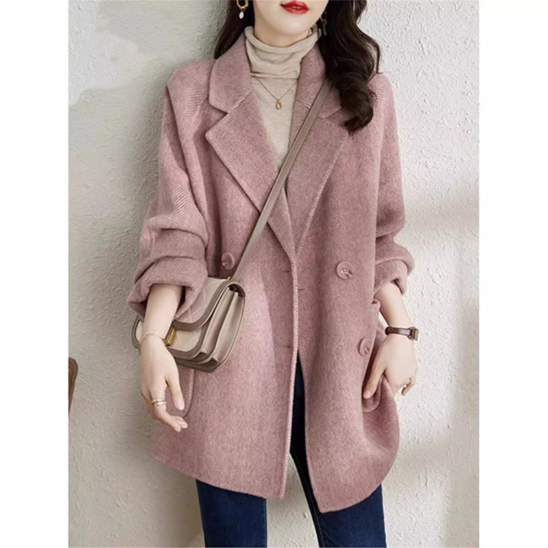 爵莱菲大码双面羊绒中长款大衣女宽松秋冬季减龄100%纯羊毛外套