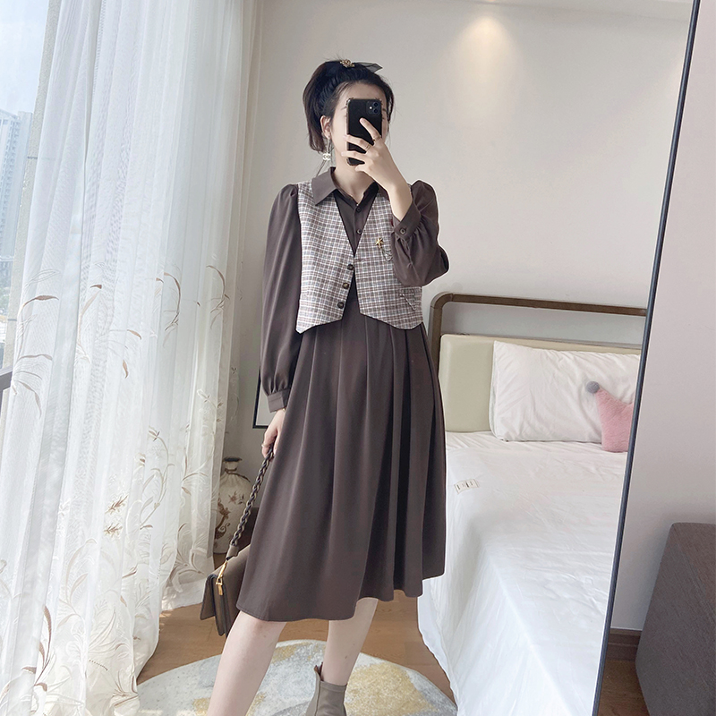 早秋别致设计感裙子胖mm两件套