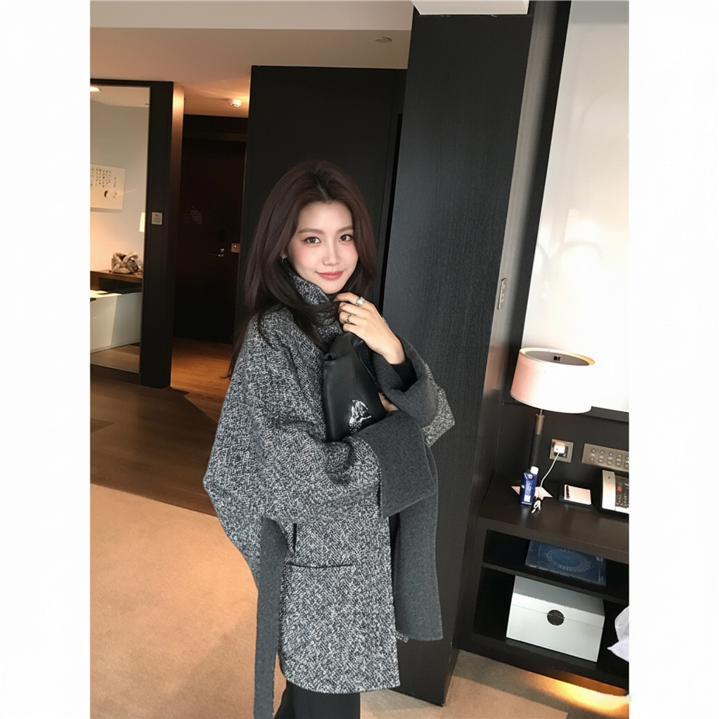 爵莱菲大码两面穿赫本风80羊毛大衣女秋冬宽松中长款毛呢外套