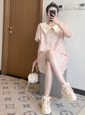 法式勾花镂空蕾丝显瘦气质连衣裙女夏季新款娃娃领小裙大码胖mm