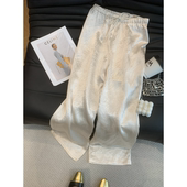 百搭直筒裤 新中式 新款 女2026年夏季 子宽松 国风暗纹缎面抽绳高腰裤