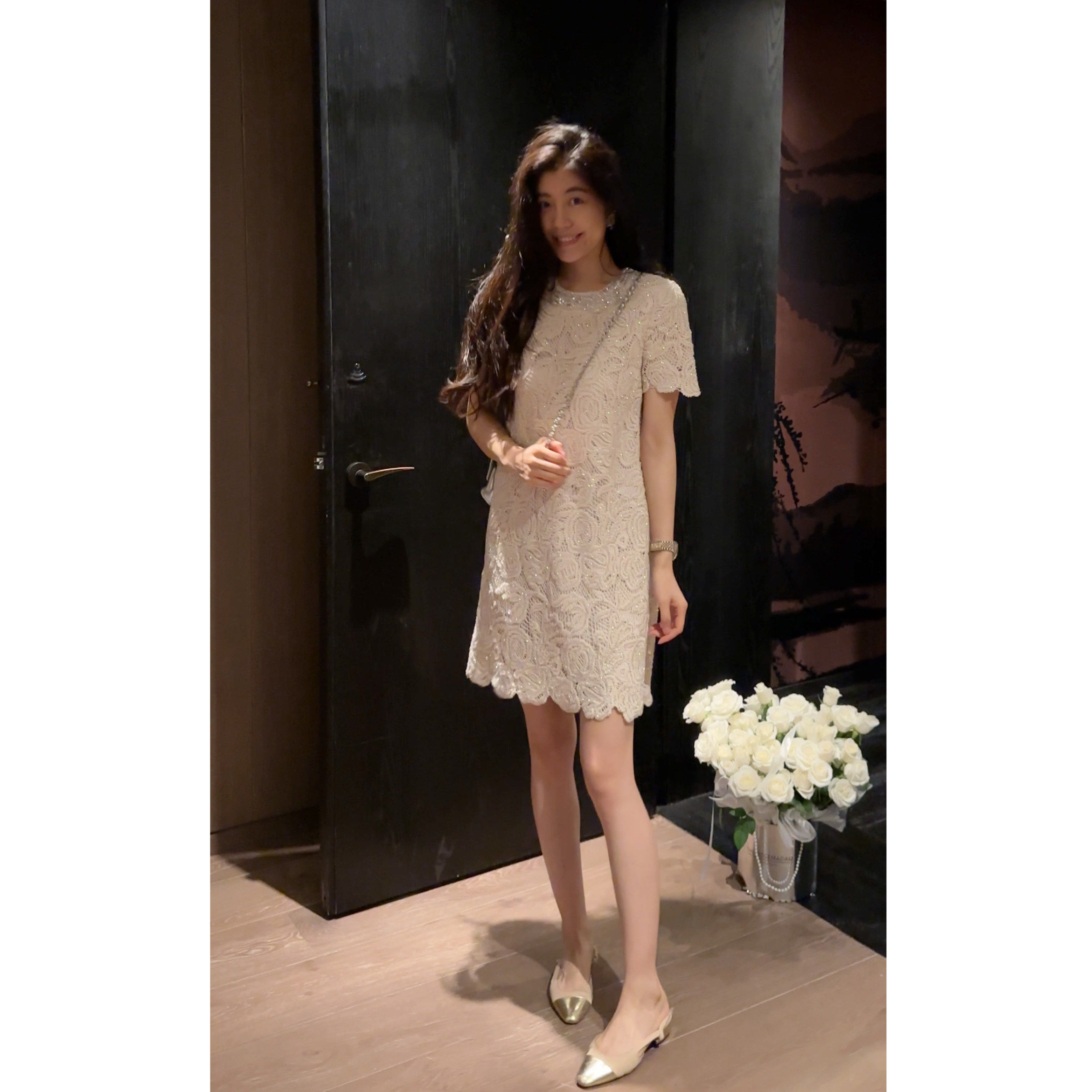 爵莱菲大码女装26夏新款时尚气质高级感网布刺绣重工钉珠花边洋装