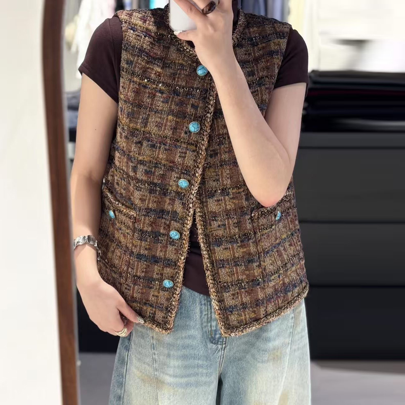 爵莱菲大码欧货小香风羊毛呢马甲外套女秋宽松显瘦无袖坎肩马夹