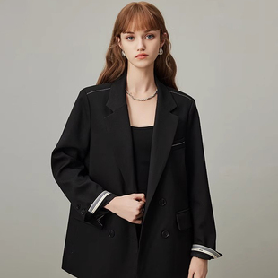 新款 外套女2025秋季 双排扣宽松高级感 黑色通勤休闲西装 爵莱菲大码