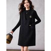 小香风V领连衣裙女秋冬新款 胖mm时尚 背心裙欧洲站大码 大码