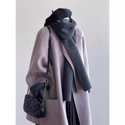 爵莱菲大码胖mm冬围巾款双面手缝羊毛大衣女韩版宽松羊毛呢子外套