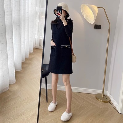 名媛小香风背心裙女2025春秋黑色内搭坎肩马甲裙粗花呢直筒连衣裙