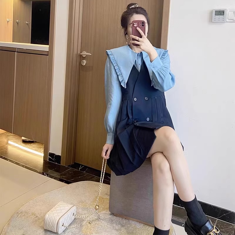 两件套连衣裙大码显瘦炸街减龄胖mm马甲微胖秋装2024遮肚藏肉套装