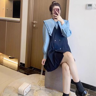 两件套连衣裙大码显瘦炸街减龄胖mm马甲微胖秋装2026遮肚藏肉套装