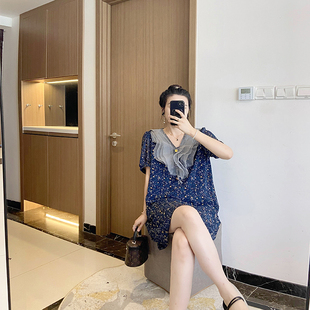 高级感大码 连衣裙2024年新款 胖妹妹显瘦 夏季 设计感碎花雪纺短袖