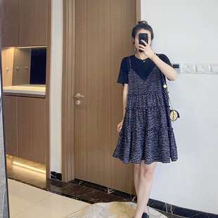 巨显瘦裙子夏装 2022年新款 遮肚子a字连衣裙碎花拼接胖mm 女装 大码