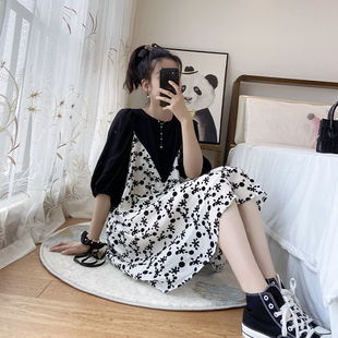 雪纺减龄假两件大码 遮肚微胖碎花网红炸街胖妹 仙女裙显瘦胖mm夏装