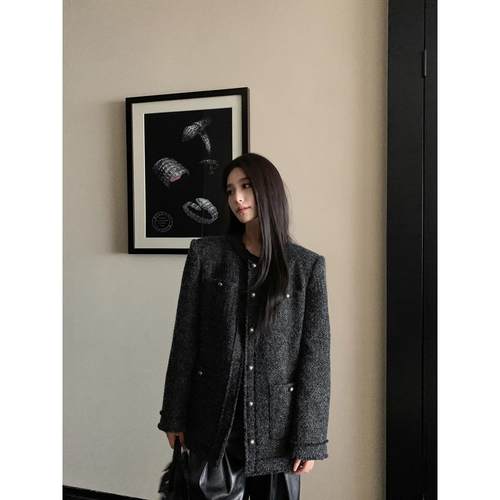 爵莱菲大码胖mm羽绒服粗花呢单排扣高级感小香风外套女冬羽绒内胆