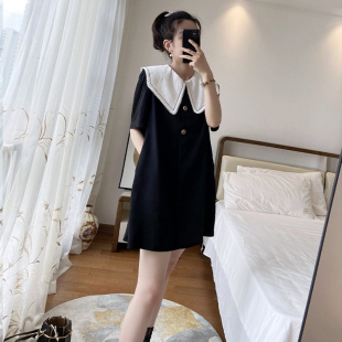 海军领胖mm炸街裙子大码 女别致流行 显瘦遮肚设计感连衣裙2024夏季