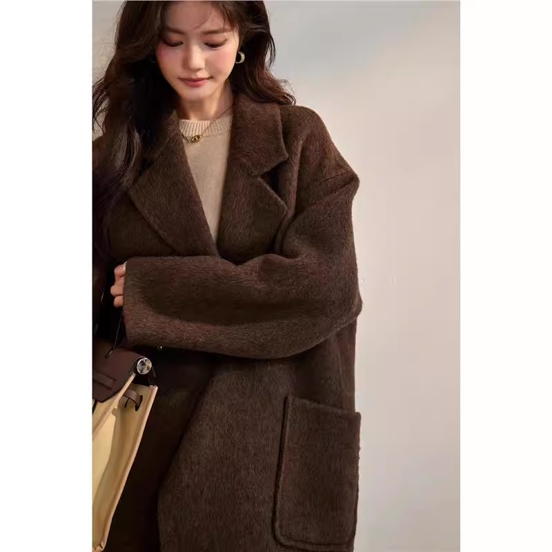 爵莱菲大码棕色双面羊绒大衣女中长款2025新款秋冬季羊毛呢子外套