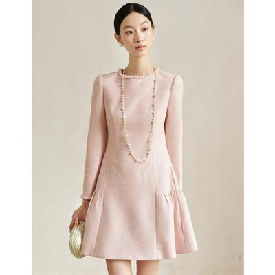 爵莱菲大码法式重工手工钉珠 秋冬优雅通勤收腰显瘦小香风连衣裙