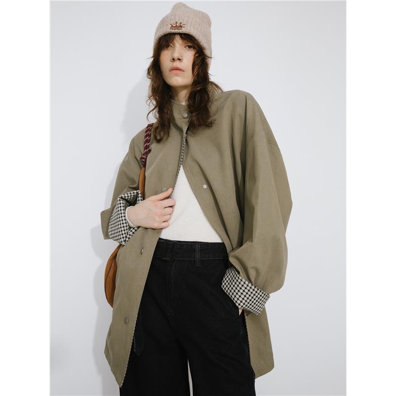 爵莱菲大码2025赵今麦同款风衣慵懒两穿立领宽松休闲中长款风衣