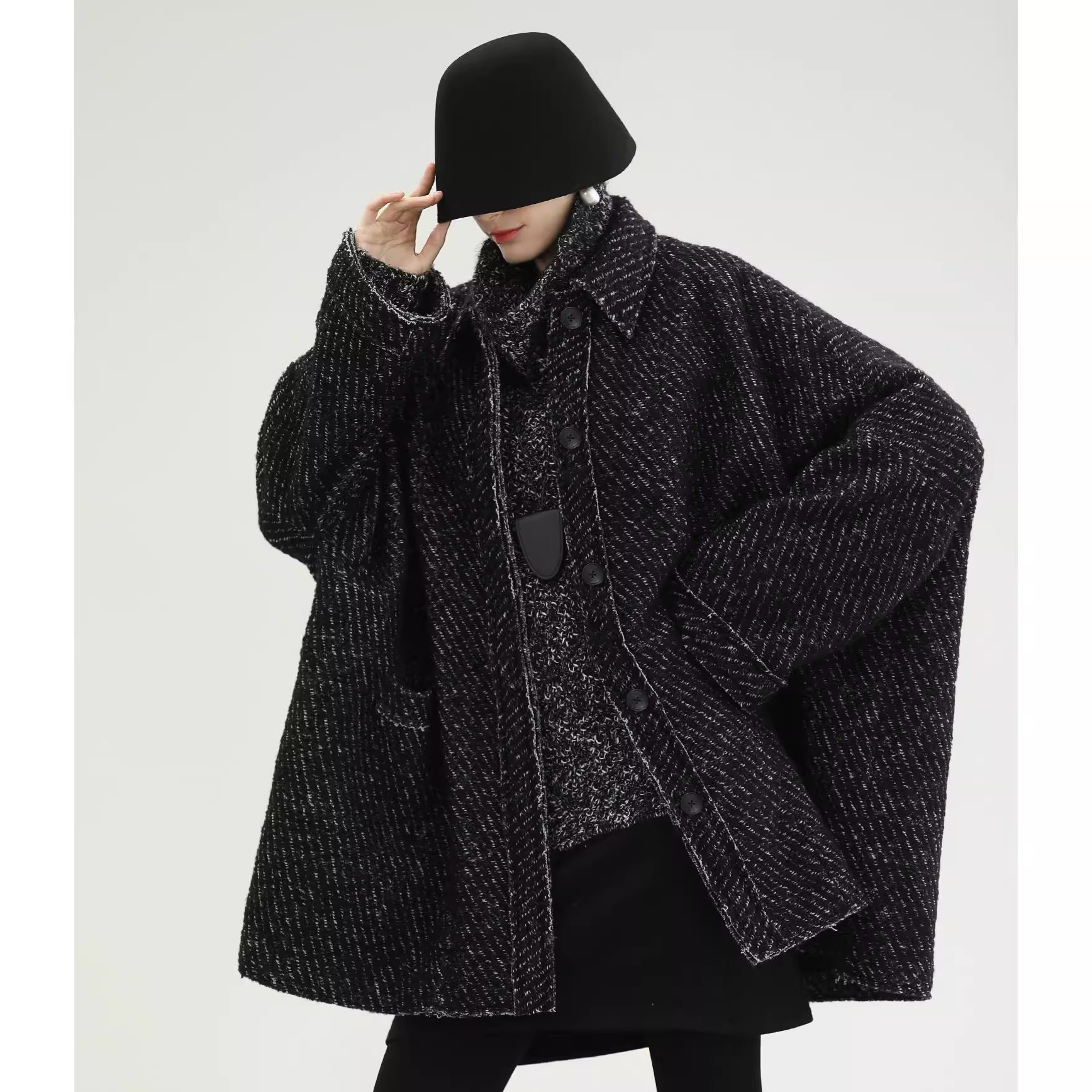 爵莱菲大码胖mm轻奢羊毛大衣女秋冬质感通勤大廓形毛呢外套2025