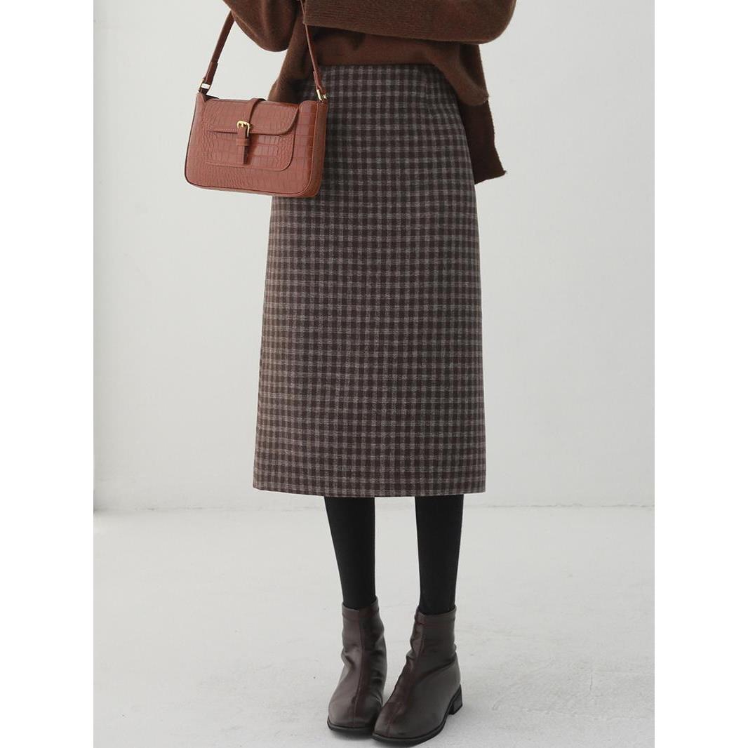 爵莱菲大码羊毛呢格子半身裙女冬季2025新款a字裙高腰中长款裙子