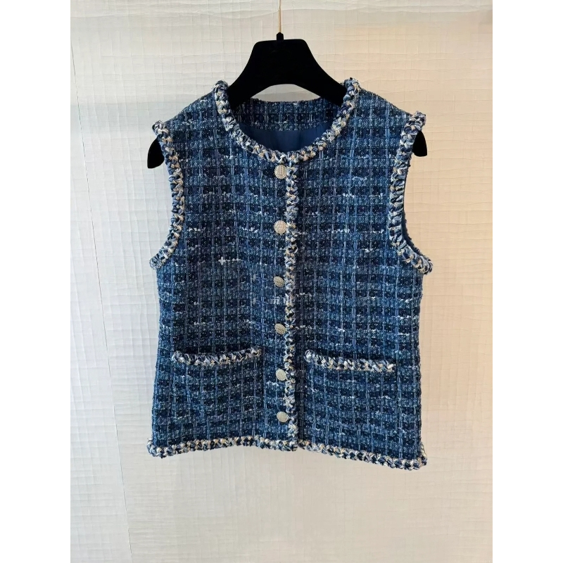 爵莱菲大码小香风25早秋重工编制无袖圆领马甲时髦名媛风外套