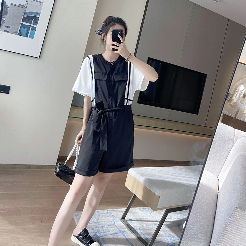 连体短裤女夏连体裤夏季2021新款连身裤大码气质雪纺胖mm显瘦宽松