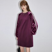 圆领卫衣裙女2025年冬季 胖mm 连衣裙大码 新款 拼接条纹长袖