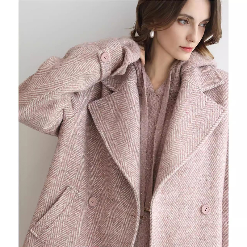 爵莱菲大码气质人字纹翻领大衣秋冬英伦风冬毛呢外套胖mm显瘦2025