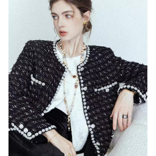 手工花呢春天小香风格 秋冬2025新款 短外套 胖mm女装 爵莱菲大码