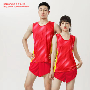 动力之窗夏季速干透气跑步训练运动服男女无袖运动套装红色田径服