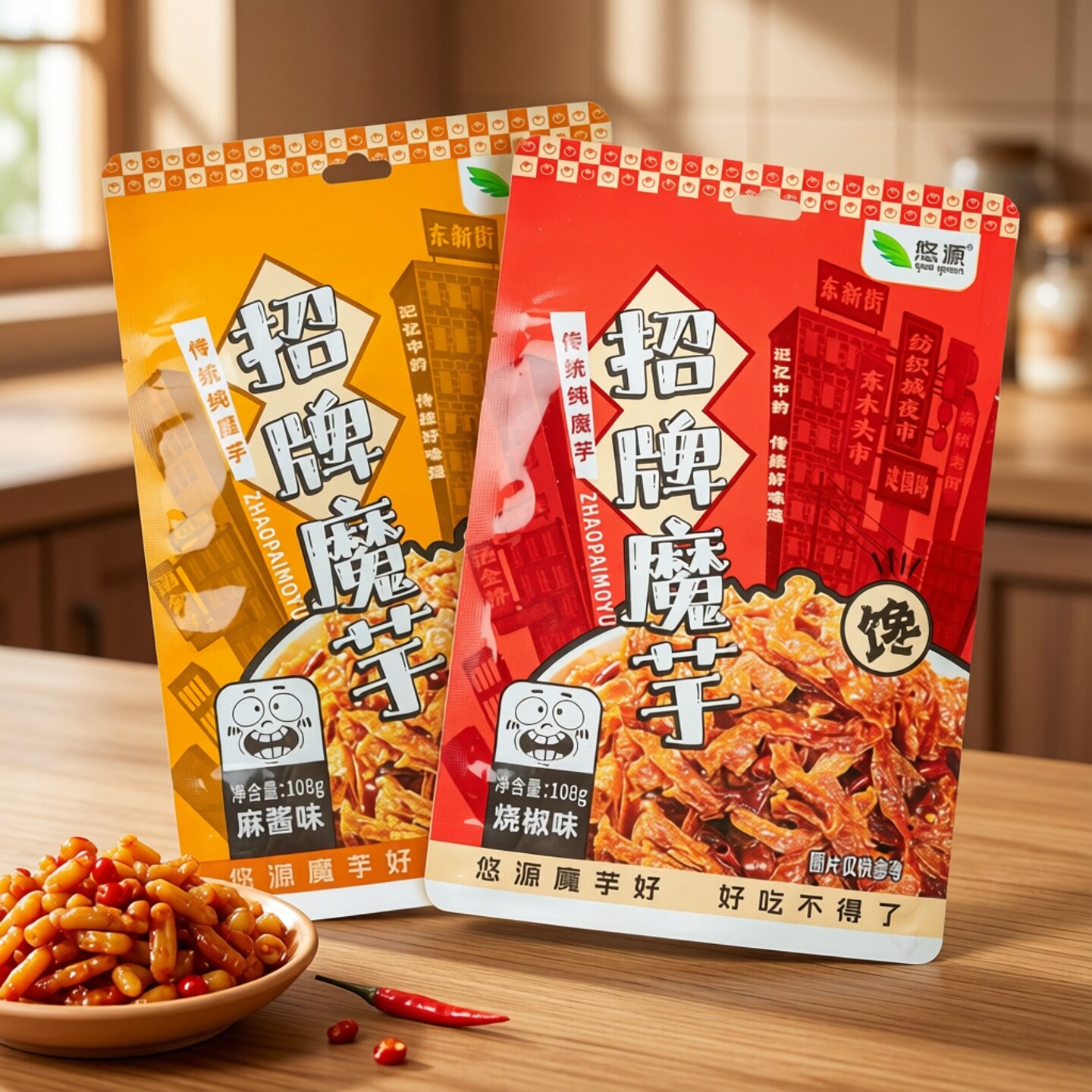 悠源招牌魔芋干麻酱味烧椒味陕西特产安康魔芋 小零食劲道魔芋爽