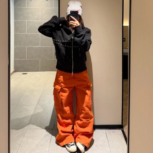 美式高街铆钉连帽拉链卫衣开衫